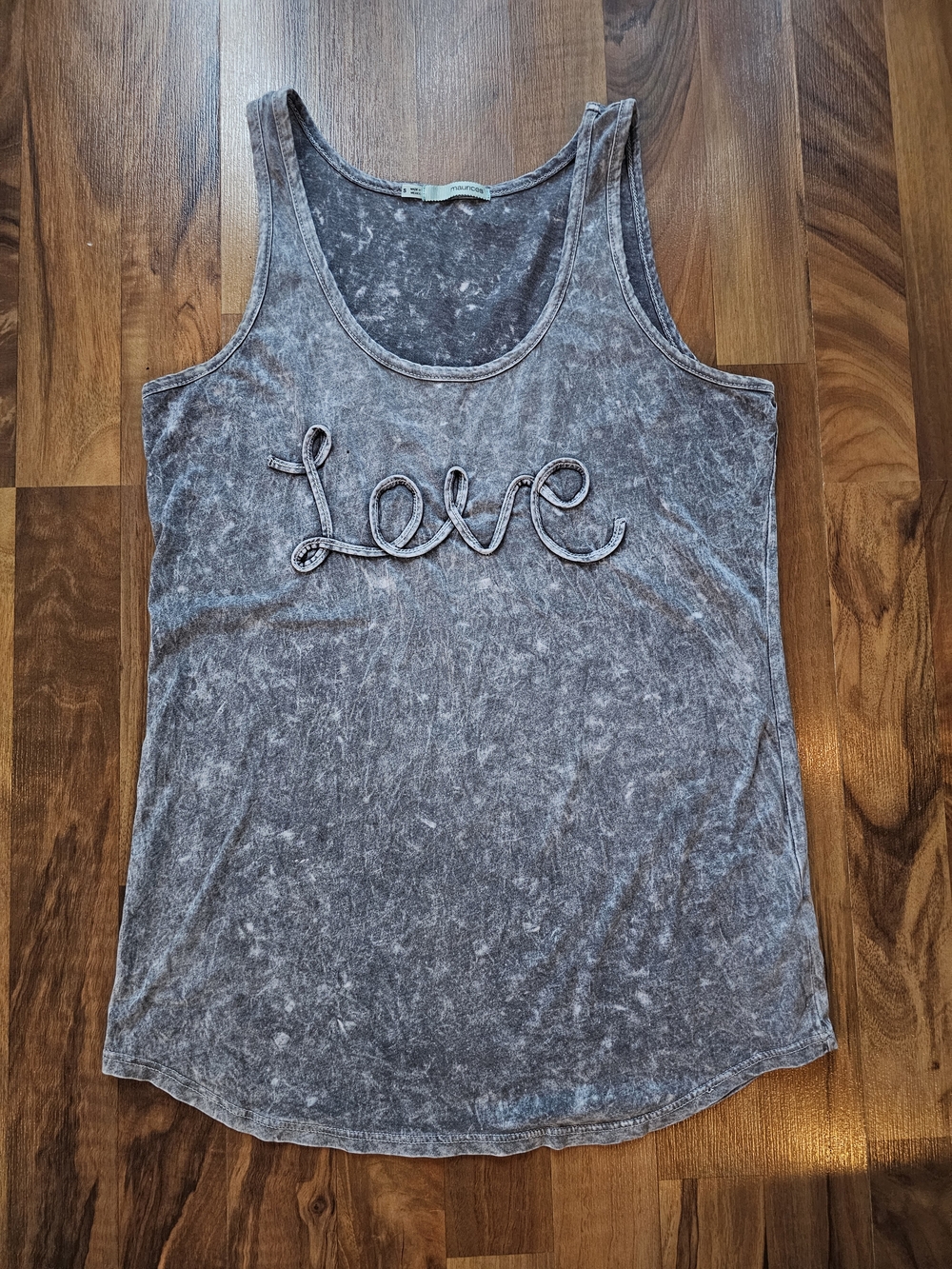 Maurices Gray Mineral-Wash 'Love' Embroidered Tank